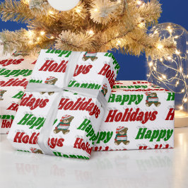 Happy Holidays Teddy Bear Weihnachtstypografie Geschenkpapier