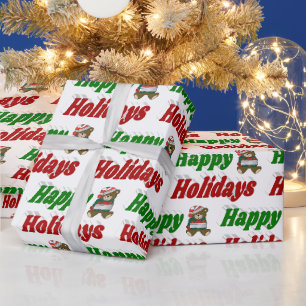 Happy Holidays Teddy Bear Weihnachtstypografie Geschenkpapier