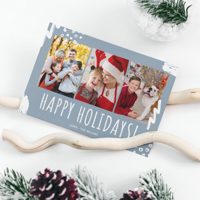 Happy Holidays Three Foto Family Weihnachten (Happy Holidays Three Photo Family Christmas Holiday Card)