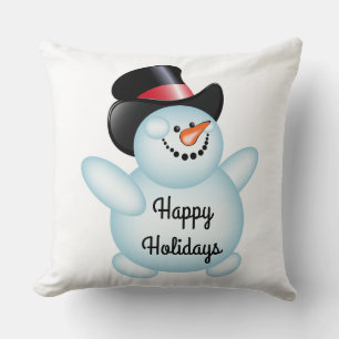Happy Holidays Throw Pillow/Snowman Kissen