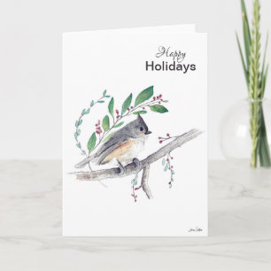 Happy Holidays Titmouse Bird Card Karte