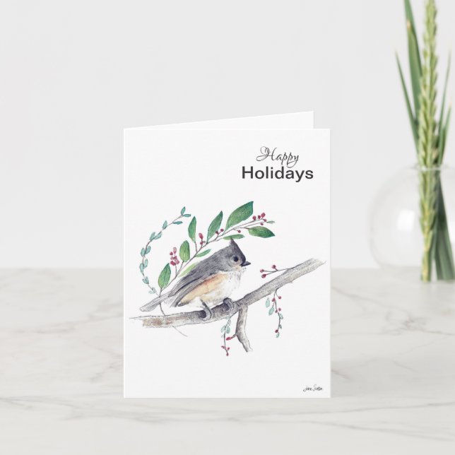 Happy Holidays Titmouse Bird Card Karte (Vorderseite)