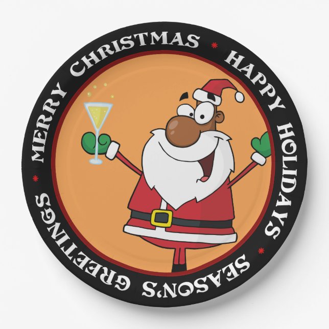 Happy Holidays Toast from Black Santa Pappteller (Vorderseite)