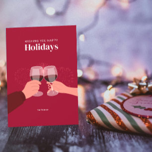 Happy Holidays Toasting Wine Glasses Gruß Karte