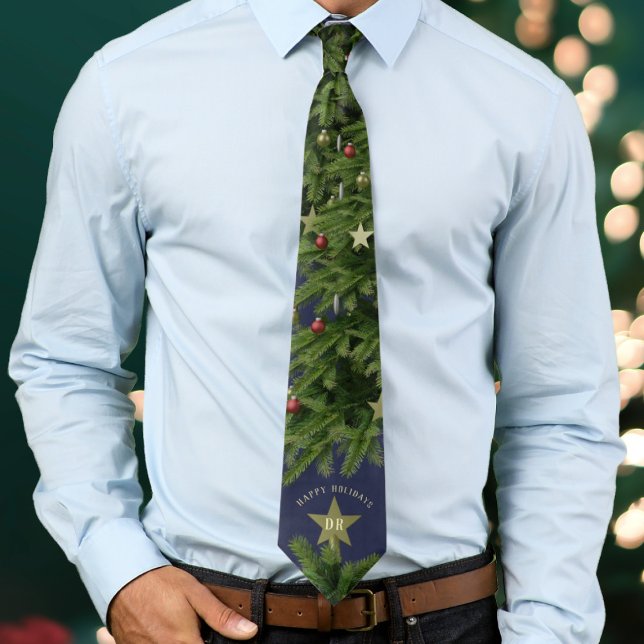 Happy Holidays Traditionelle Christmas Tree Tie Krawatte (Happy Holidays! The perfect christmassy tie to wear this holiday season. Add your initials!)