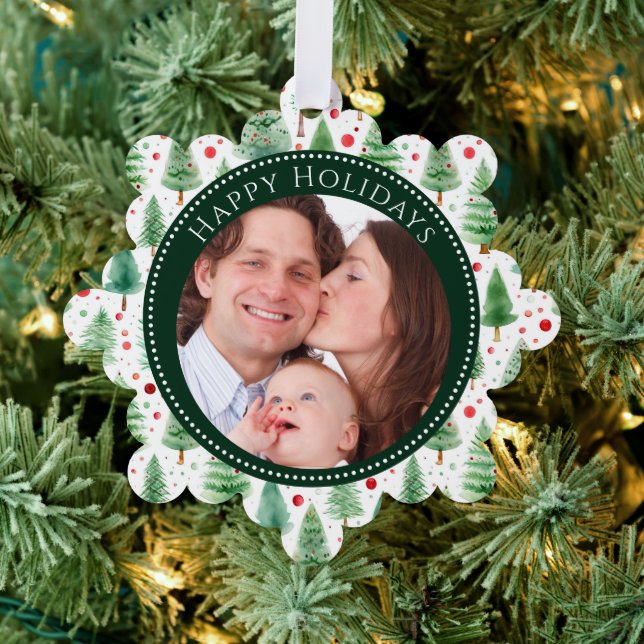 Happy Holidays Trees Family Foto Ornament Karte (Insitu (Baum))