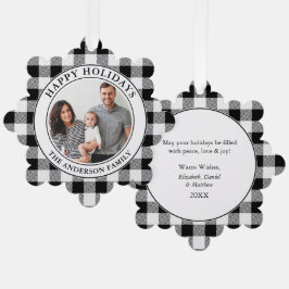 Happy Holidays Trendy Black and White Kariert Ornament Karte