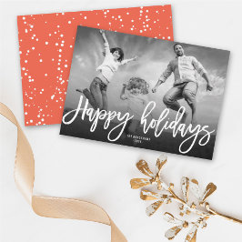 Happy Holidays Trendy Brush Script Modernes Foto Feiertagskarte