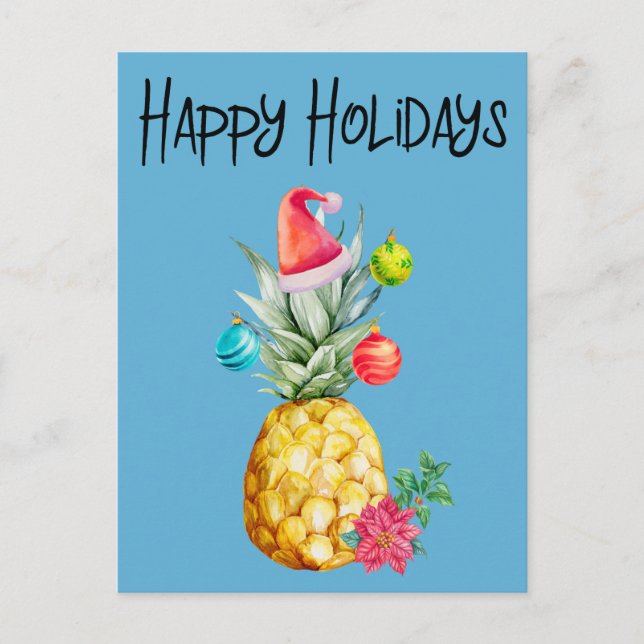 Happy Holidays Tropical Ananas Weihnachten Postkarte (Vorderseite)