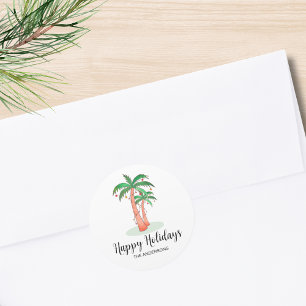 Happy Holidays Tropical Palm Tree Weihnachten Runder Aufkleber