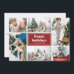 Happy Holidays Typografie Red Foto Collage Feiertagskarte<br><div class="desc">Gute Ferien! Senden Sie Urlaubswünsche und Grüße mit dieser modernen und stilvollen Urlaubskarte. Es zeichnet sich durch Retrofett-Typografie mit diagonalen Streifen Muster aus. Personalisieren Sie Ihre Lieblings-Fotos,  Gruß,  Namen und andere Details. Die Texte sind vollständig editierbar. Erhältlich als Flachkarte,  gefaltete Karte und Postkarte.</div>