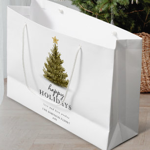 Happy Holidays Typografie Weihnachtsbaum Große Geschenktüte
