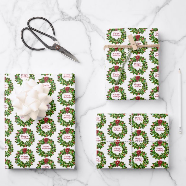 Happy Holidays Typografie Wreath Red Green Geschenkpapier Set (Vorderseite)