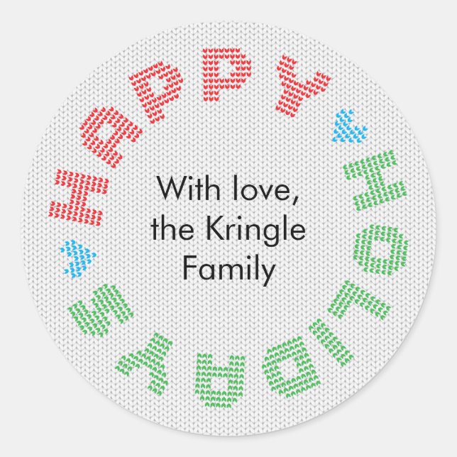 Happy Holidays Typografy Christmas Wreath Runder Aufkleber (Vorderseite)
