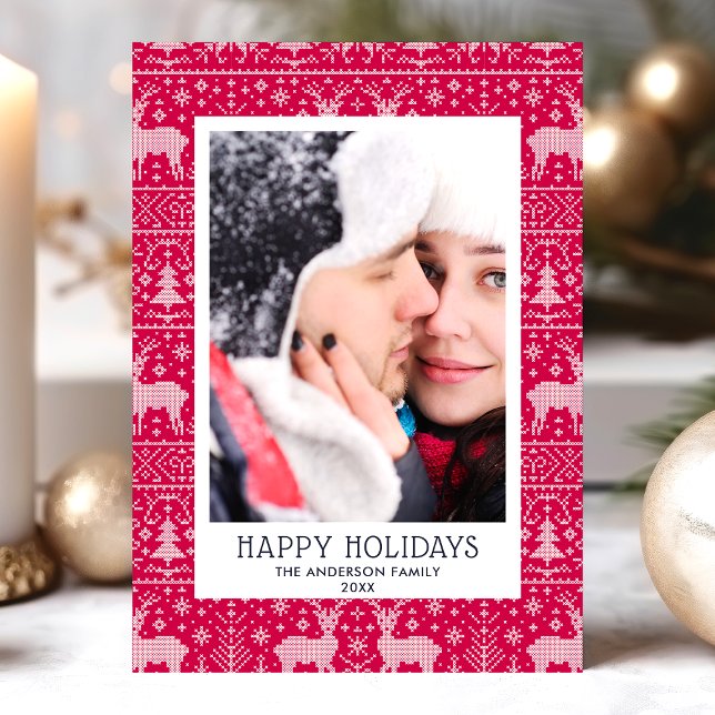 Happy Holidays Ugly Christmas Sweater Foto Card (Von Creator hochgeladen)