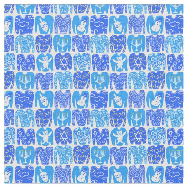 Happy Holidays Ugly Hannukah Sweater Pattern Stoff (Nahaufnahme)