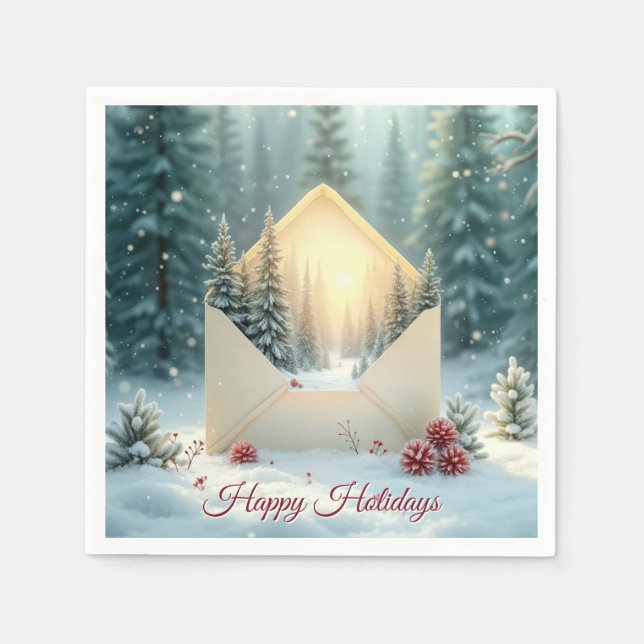 Happy Holidays Umschlag Winterwald Serviette (Vorderseite)
