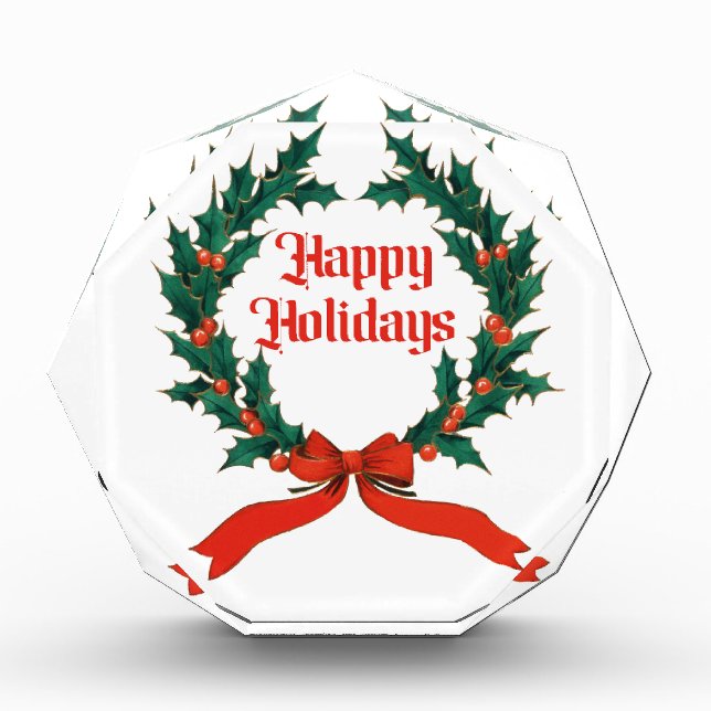 Happy Holidays Vintag Heiliger Weihnachtskranz Fotoblock (Vorderseite)