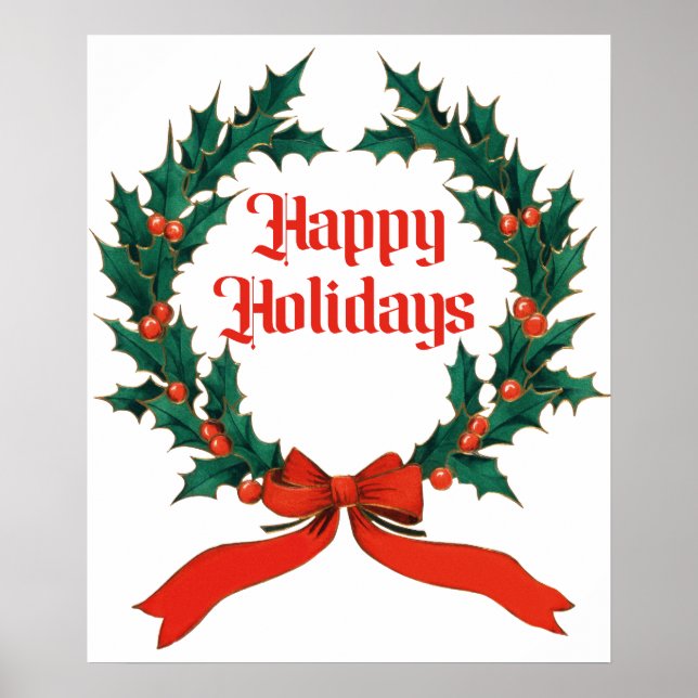 Happy Holidays Vintag Heiliger Weihnachtskranz Poster (Vorne)