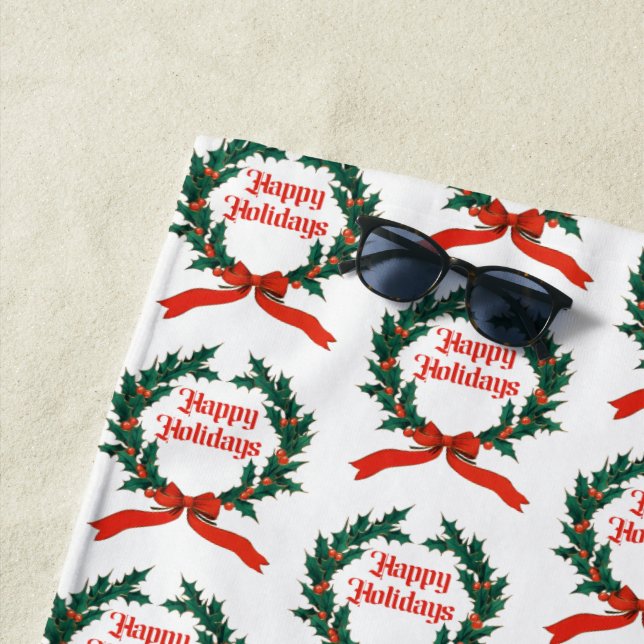 Happy Holidays Vintag Heiliger Weihnachtskranz Strandtuch (Beispiel)