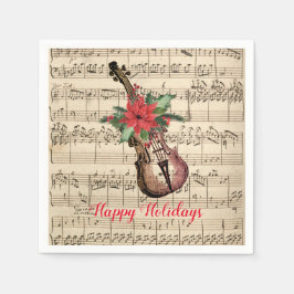Happy Holidays Vintag Violin and Sheet Music Serviette