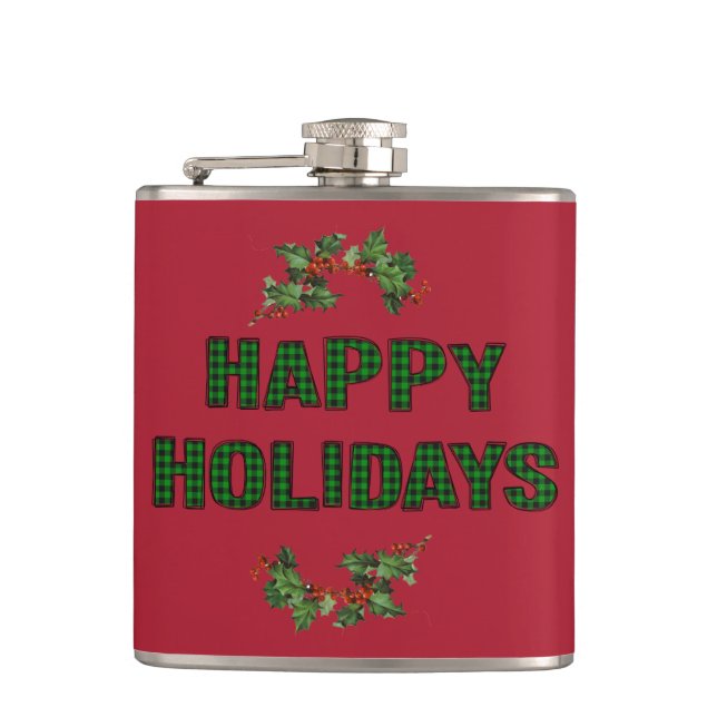 Happy Holidays Vinyl Wrapped Flask Flachmann (Vorderseite)