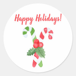 Happy Holidays | Wasserfarbe Candy Cane Weihnachte Runder Aufkleber