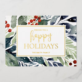 Happy Holidays Watercolor Floral Folien Feiertagskarte