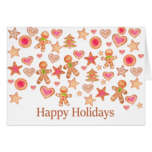 Happy Holidays watercolor gingerbread cookies (Vorderseite (Horizontal))