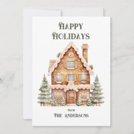 Happy Holidays Watercolor House Personalisiert Feiertagskarte