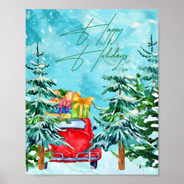 Happy Holidays Watercolor Painting Poster (Devant)