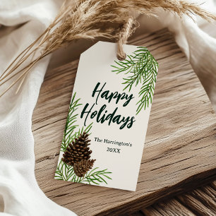 Happy Holidays Watercolor Pine Ivory Weihnachten Geschenkanhänger