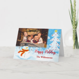 Happy Holidays Watercolor Snowman Foto Weihnachten
