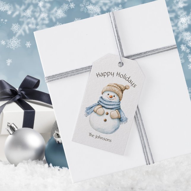 Happy Holidays Watercolor Snowman Name Geschenkanhänger (Von Creator hochgeladen)