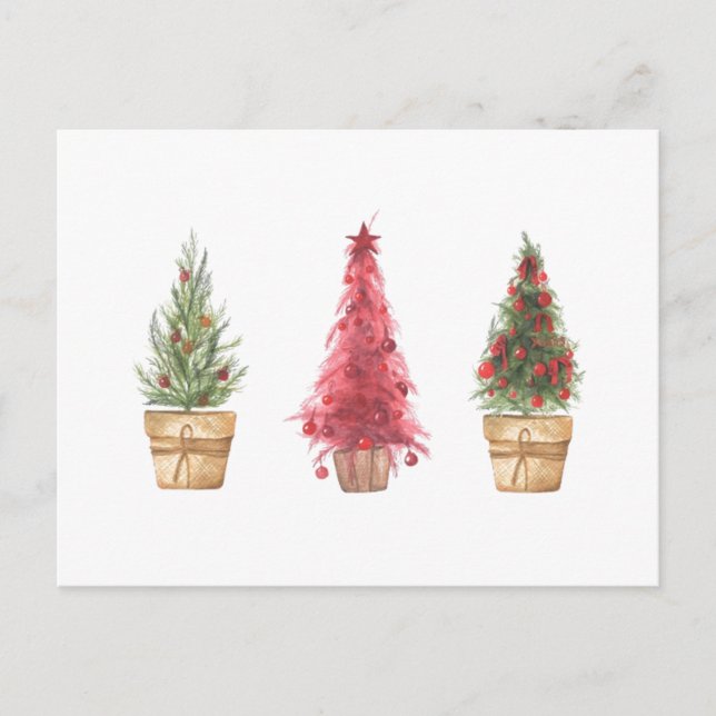 Happy Holidays Watercolor Weihnachtsbaumen Hübsch Postkarte (Vorderseite)