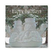 Happy Holidays Waving Snowmen