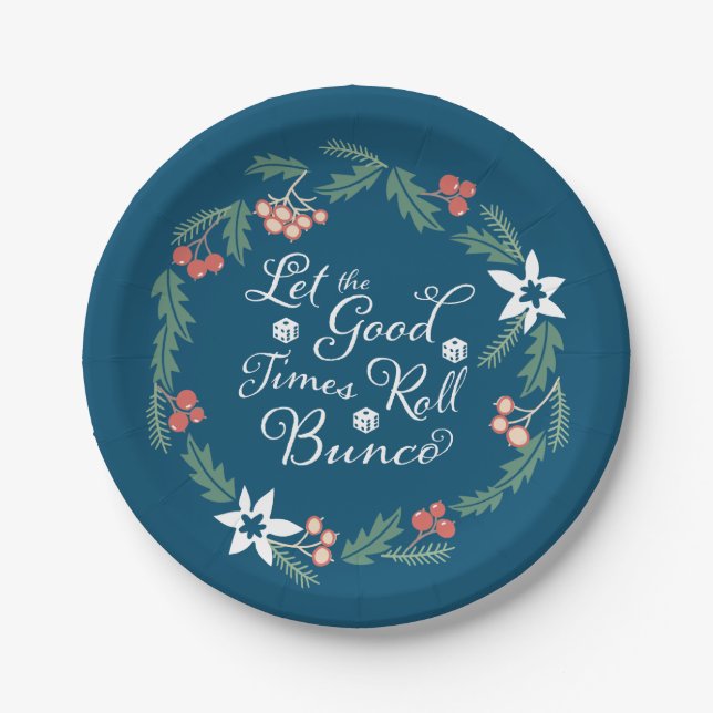 Happy Holidays Weihnachten Bunco Party Blue Green Pappteller (Vorderseite)