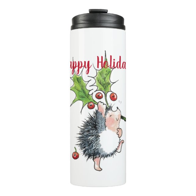 Happy Holidays Weihnachten Igel Thermosbecher (Vorderseite)