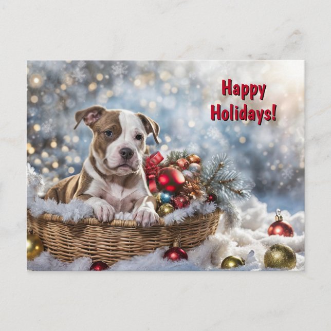 Happy Holidays Weihnachten Niedlich Pitbull Welpen (Vorderseite)