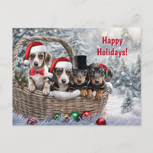 Happy Holidays Weihnachten Niedliche Dackel Welpen (Vorderseite)