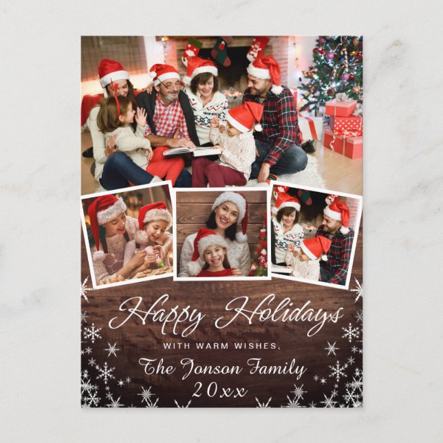 Happy Holidays Weihnachten Rustikale 4 FOTO Gruß Postkarte (Vorderseite)