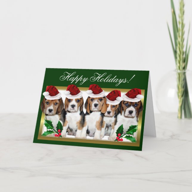 Happy Holidays Weihnachts Beagle Welpen Karte (Vorderseite)