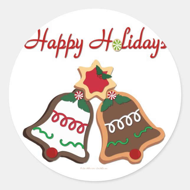 Happy Holidays Weihnachts Cookie Bells Runder Aufkleber (Vorderseite)