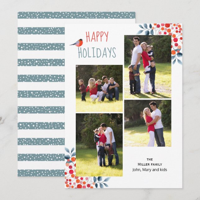 Happy Holidays Weihnachts Foto Collage Card Einladung (Vorne/Hinten)
