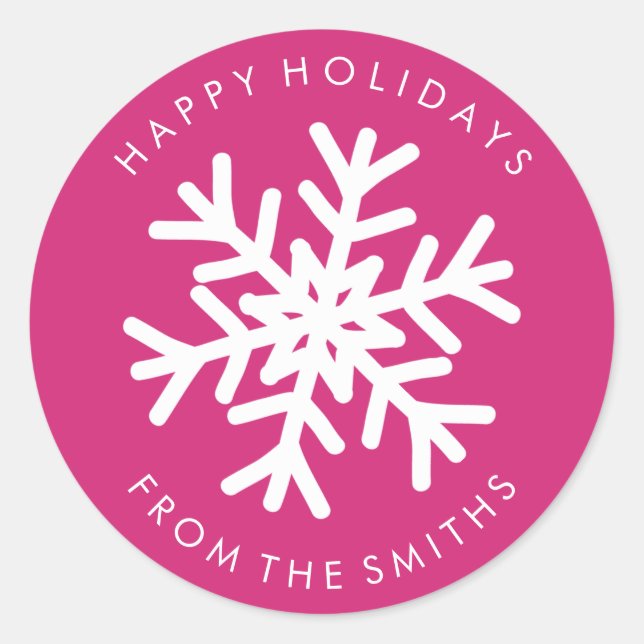 Happy Holidays - Weihnachts Hot Pink + White Label Runder Aufkleber (Vorderseite)