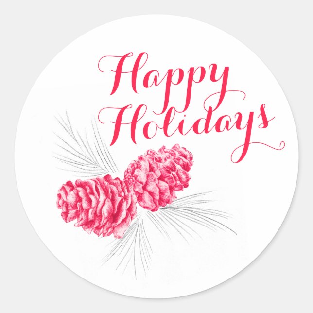 Happy Holidays Weihnachtscones zeichnend Aufkleber (Vorderseite)