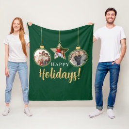Happy Holidays Weihnachtsfamilien Fotos Grün Gold Fleecedecke