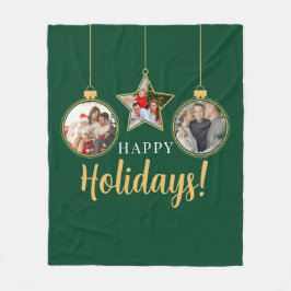 Happy Holidays Weihnachtsfamilien Fotos Grün Gold Fleecedecke