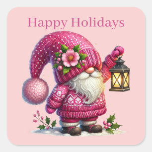 Happy Holidays Weihnachtsgnome hinzufügen Text Quadratischer Aufkleber