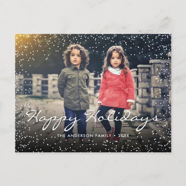 Happy Holidays Weihnachtsschnee Custom Foto Feiertagspostkarte (Vorderseite)